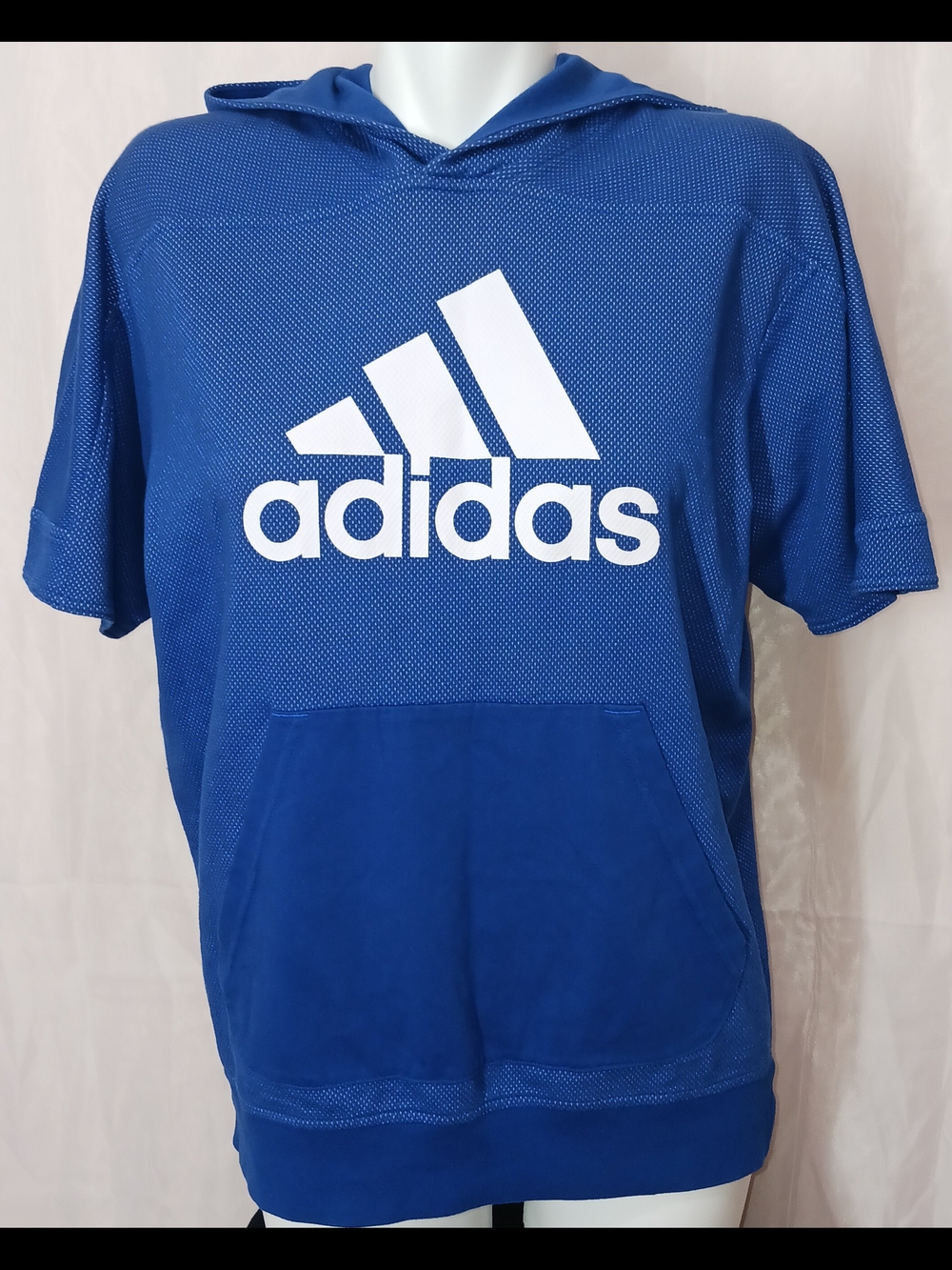 "adidas" Royal Blue Short-Sleeve Hoodie with White Logo Sz Medium